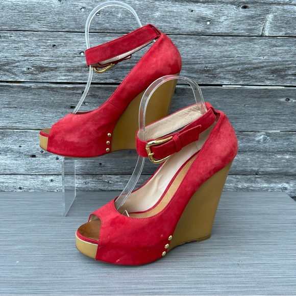 Giuseppe Zanotti Red Suede Wedge Pumps - Picture 2 of 11